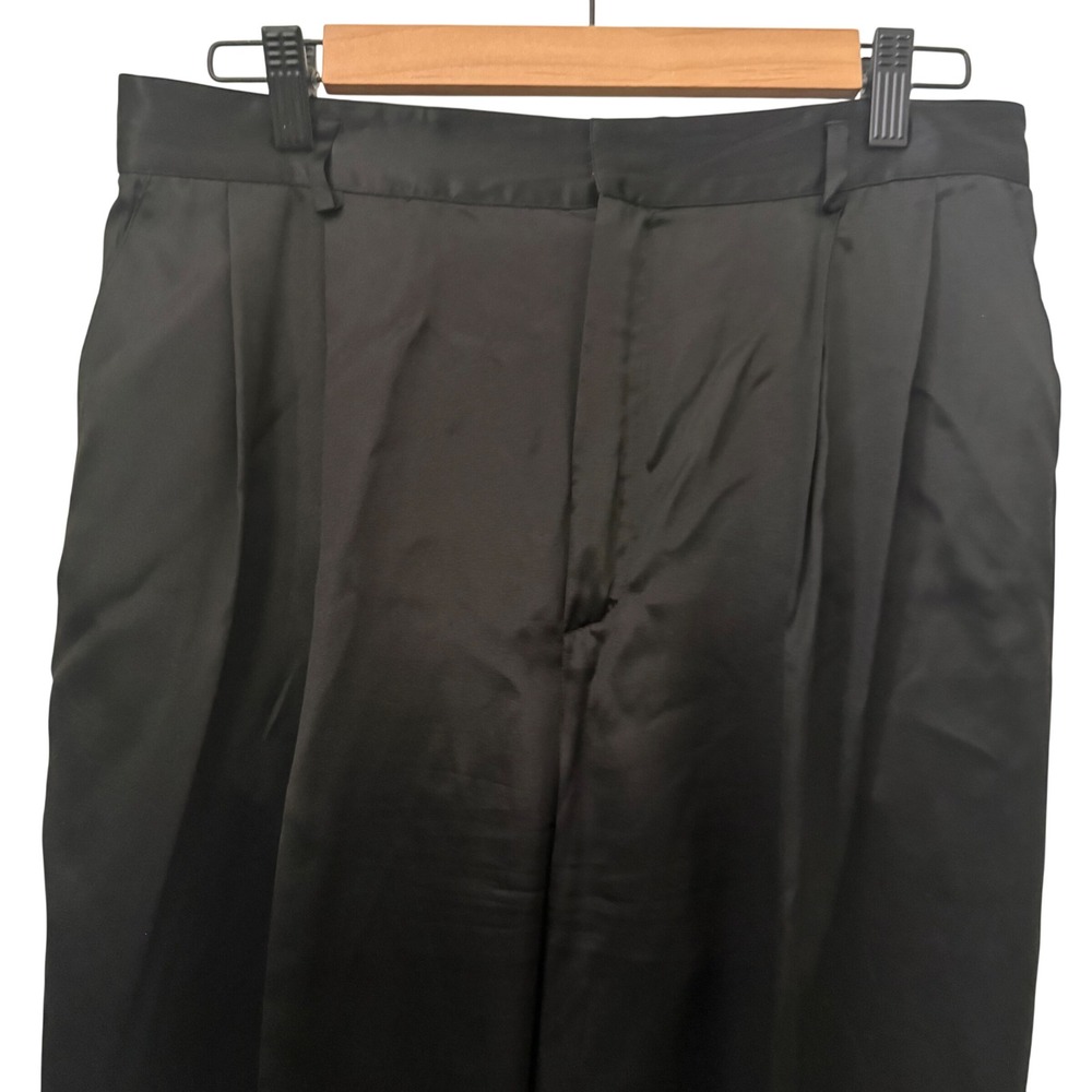 Linda Allard for Ellen Tracy Black 100% Silk Pleated Straight Leg Trousers 14